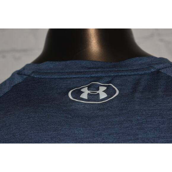Under Armour Shirt Tech Tee Mens Size XL Gym HeatGear Performance Blue V-Neck - Picture 3 of 6